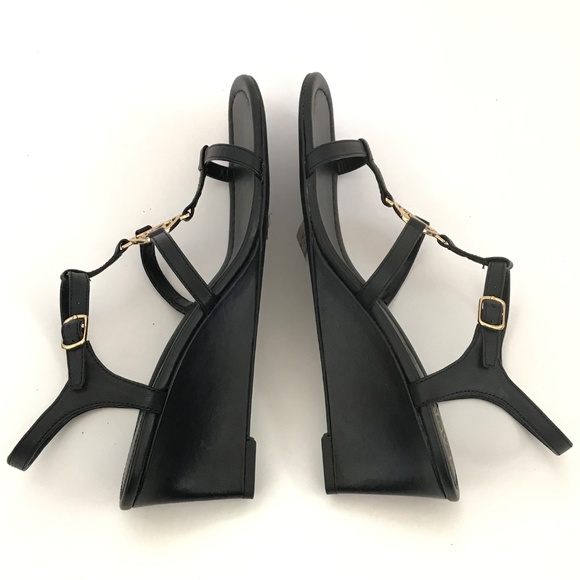 LAUREN RALPH LAUREN Elina Leather Heeled Wedge Sandals Black Women’s Size 9.5 - Picture 12 of 16